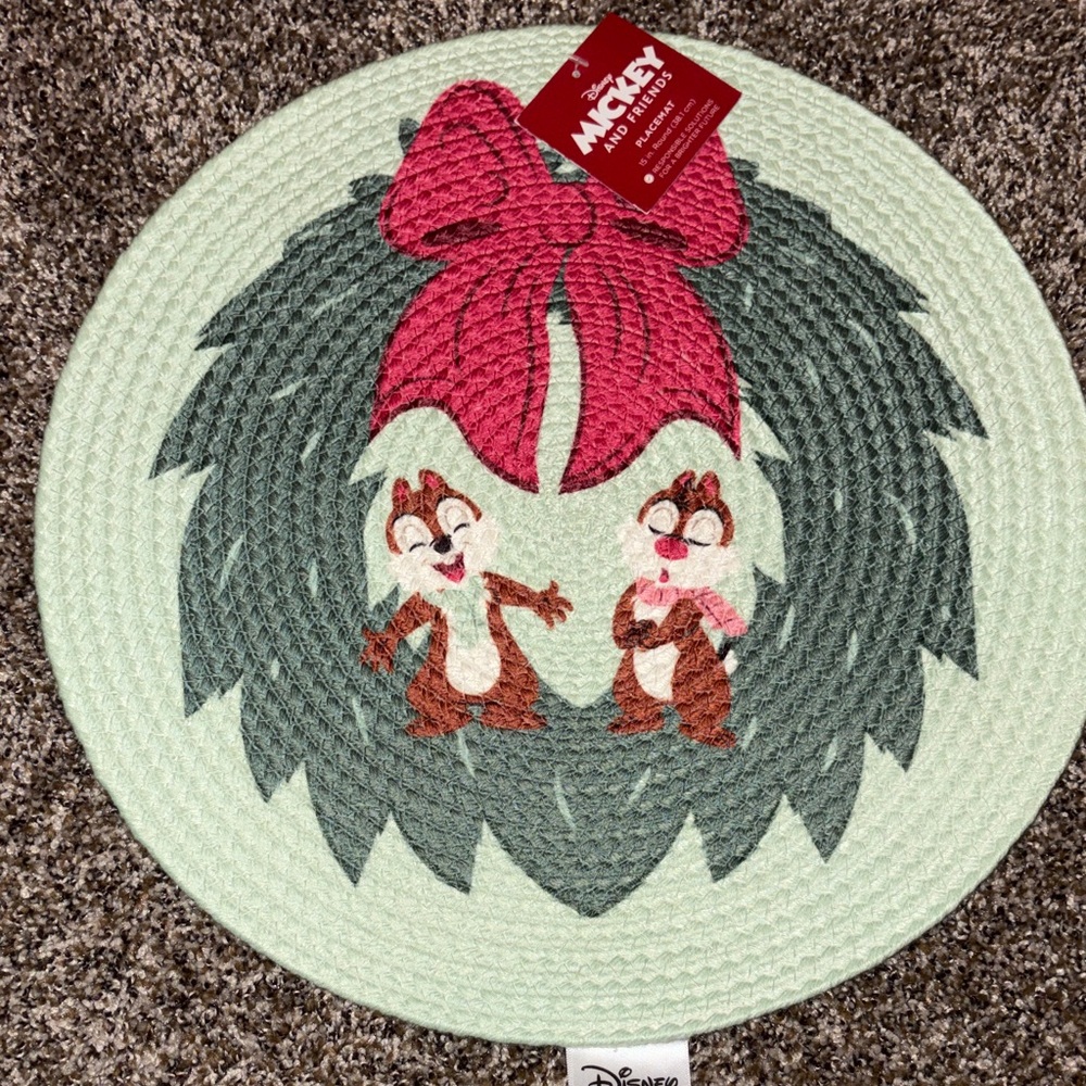 Disney Chip and Dale Green Place Mat with Red Bow
